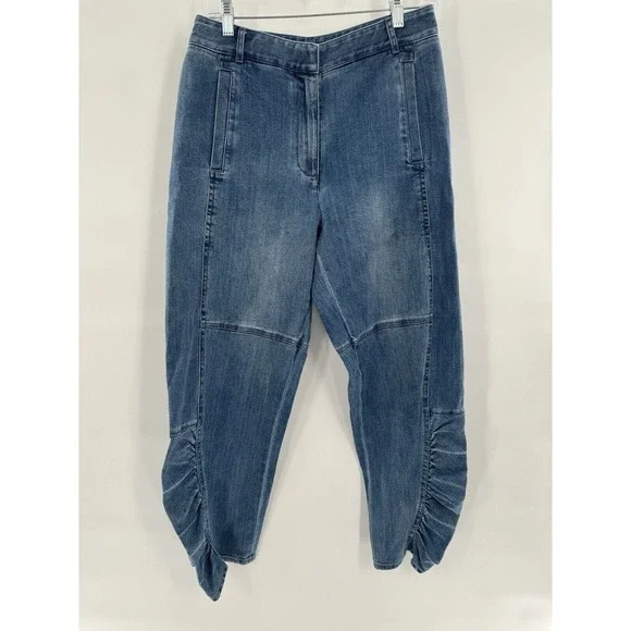Tibi Jeans Size 6 Vintage Stone Slouchy Rouched Blue Cropped Denim Pants Women’s - Picture 4 of 16